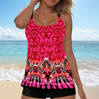 New Plus Size Beach Swimsuit Women Casual Simple Split Fashion Flower Print Swimsuit Full Coverage Bikini Tankini Swimwear - Matrix-studios.com