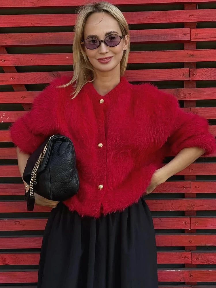 Tuularose Women Autumn Winter Sweater New Solid Plush Patchwork Cardigan Fashion Commuter Streetwear Warm Casual Female Outwear - Matrix Studios
