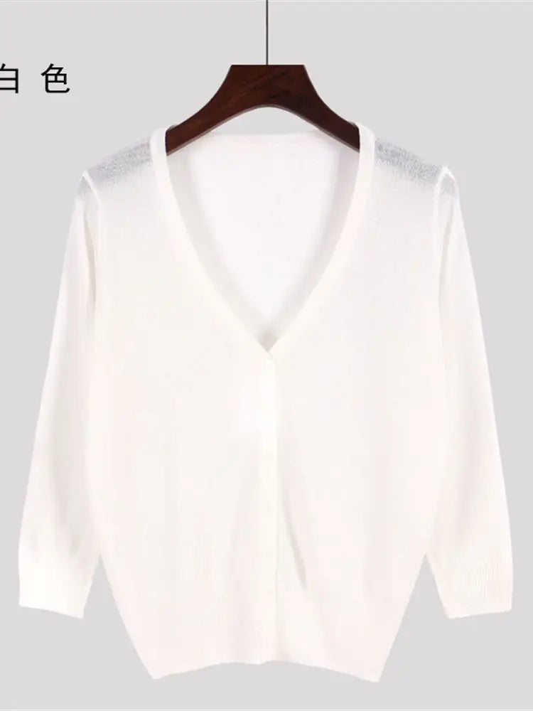 Korean Fashion Summer Autumn M-6XL Women V-Neck Knitted Casual Loose Full Sleeve Sweaters Cardigans Lady Knitting Outwear ZY6870 - Matrix Studios
