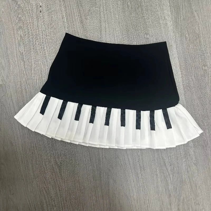 Spring Black White Spliced Women Short Skirt Y2k Slim Design Harajuku Mini Skirt Female Empire Korea Style Chic Piano Skirt - Matrix-studios.com