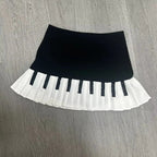 Spring Black White Spliced Women Short Skirt Y2k Slim Design Harajuku Mini Skirt Female Empire Korea Style Chic Piano Skirt - Matrix-studios.com