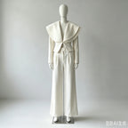 Laur 2026 Oversized Double Layer Lapel Cropped Blazer Two Piece Set High Waist Wide Leg Trousers Elegant Formal Matching Outfit - Matrix-studios.com