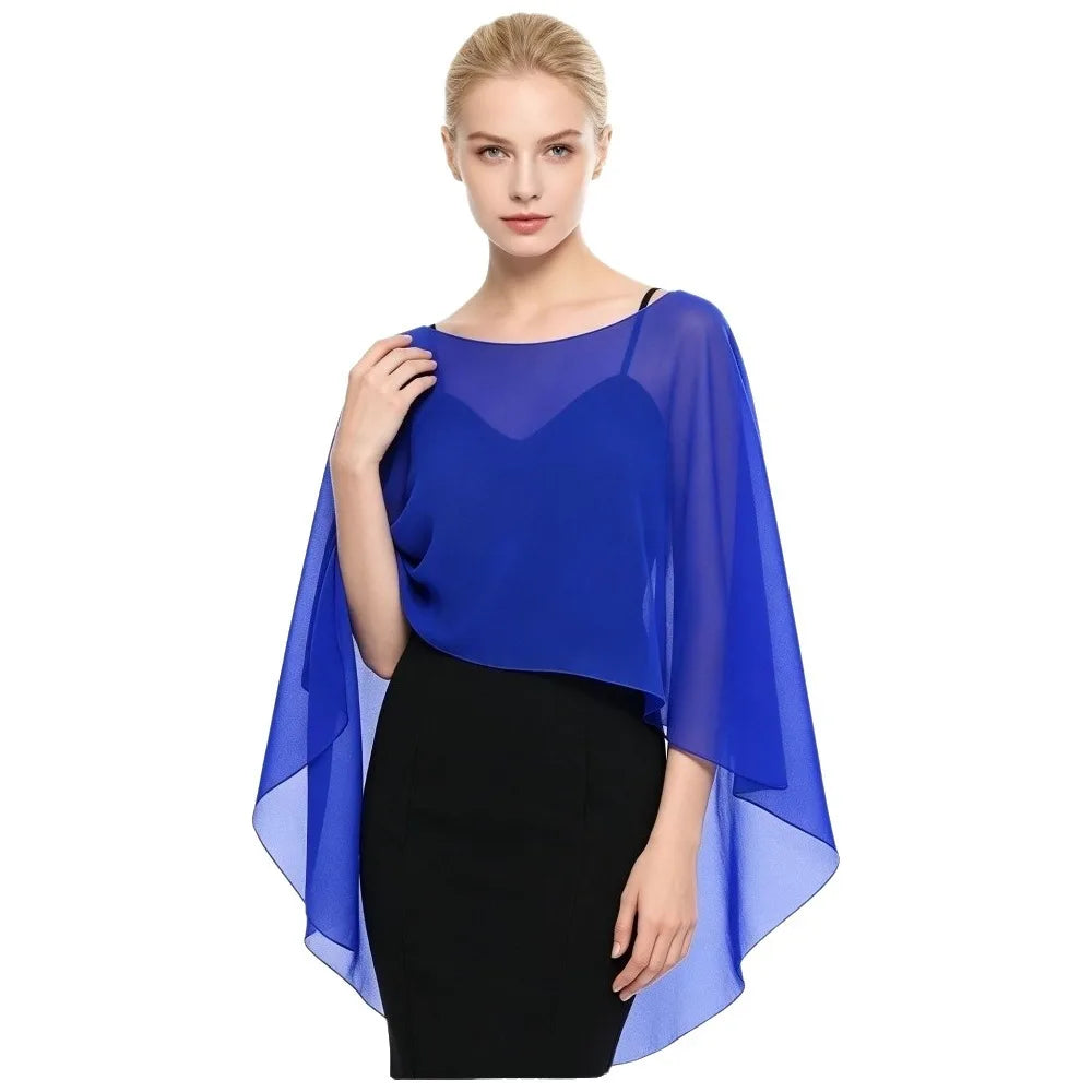 Solid Color Loose Fit Chiffon Cover Up Transparent Cloak Sheer Shawl Top Bohemian Elegant Chiffon Sunscreen Outerwear Party - Matrix Studios