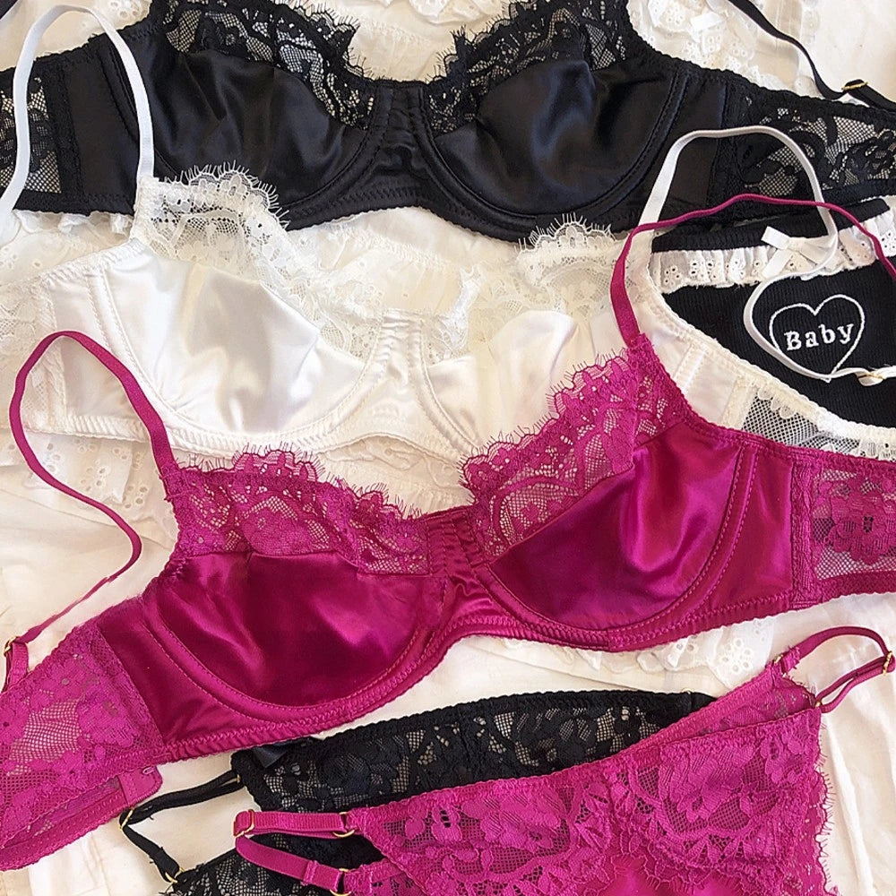 Sexy Underwear Set for Women Ultra-thin Bra Set French Lace Breathable Bralette Female Silk Comfort Bras and Thong Lingerie - Matrix-studios.com