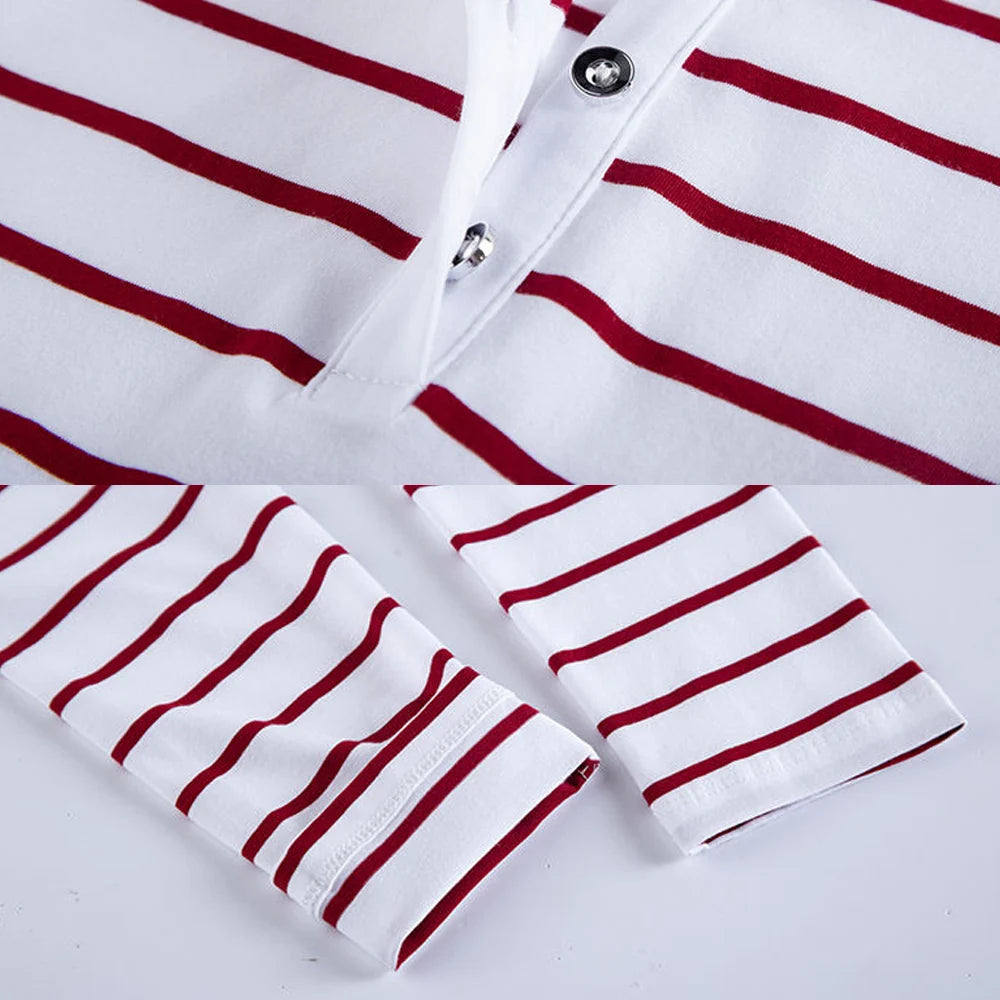 Flip collar striped t-shirt for women's spring and autumn new fashionable long sleeved polo shirt for women's pure cotton shirt - Matrix-studios.com