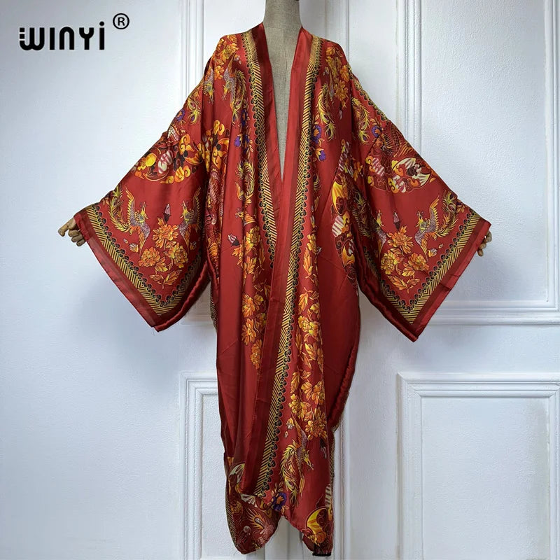 WINYI New Kimono Africa Print Dress Beach Wear Elegant Cardigan Sexy Holiday Beach Outfits for Women Vestidos Swimwear - Matrix Studios