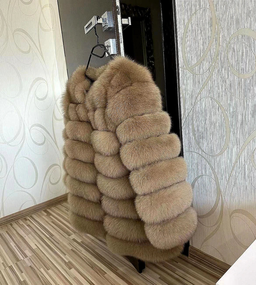 70CM 4in1 New Fast Shipping New Fashion Women Fashion Real Natural Fox Fur Long Coat Jacket for Winter Warm Over Coat - Matrix Studios