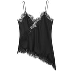 HXAO Asymmetrical Slip Top Women Summer 2025 Y2K Tanks & Camis Lace Black Off Shoulder Top Elegant Sleeveless Backless Camisole - Matrix-studios.com