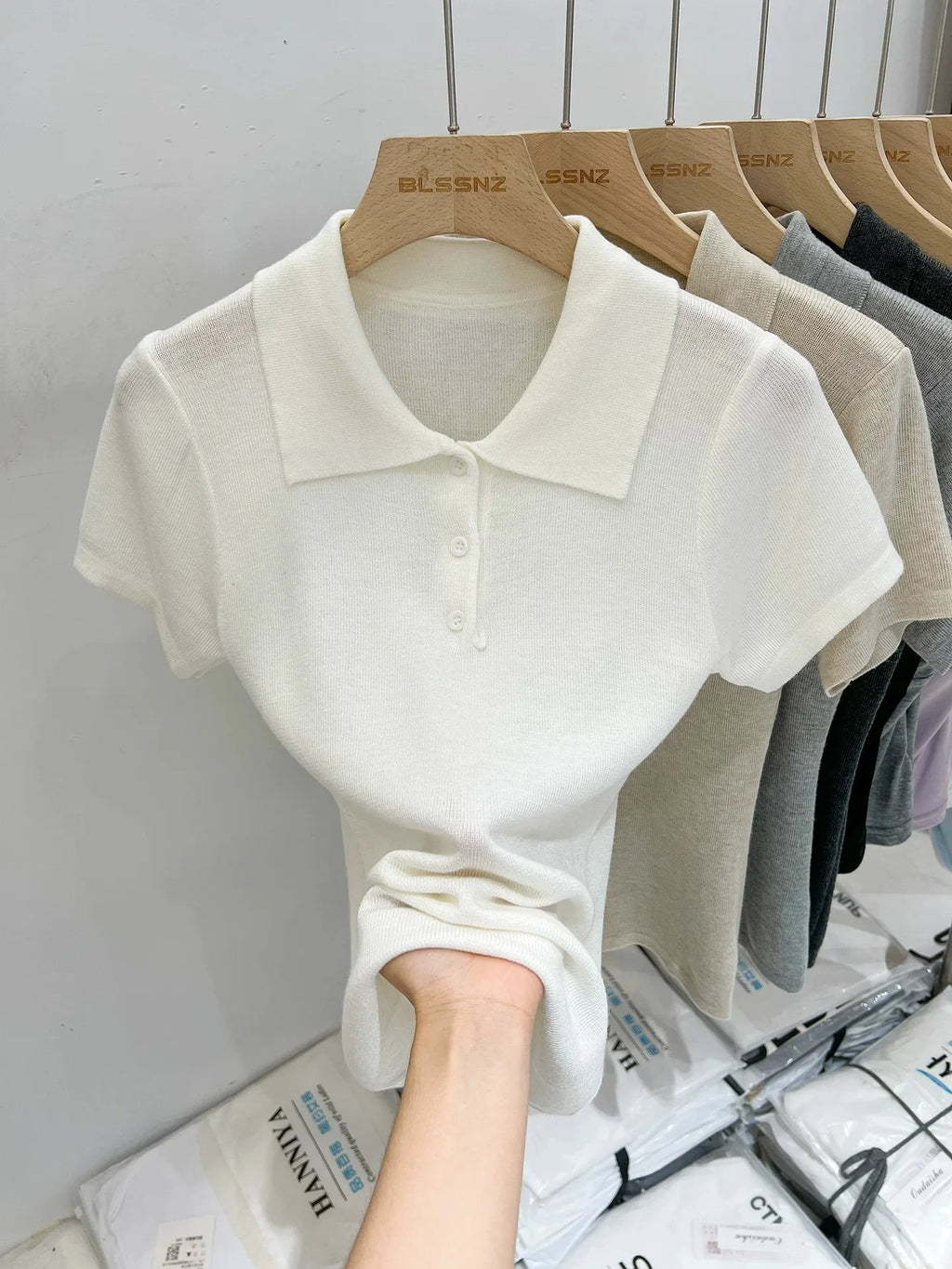 AOSSVIAO 2026 Summer Women Polo Collar Knit Short Sleeve T-shirt Fashion Versatile Simple Casual Slim Fit Button Tee Tops - Matrix-studios.com