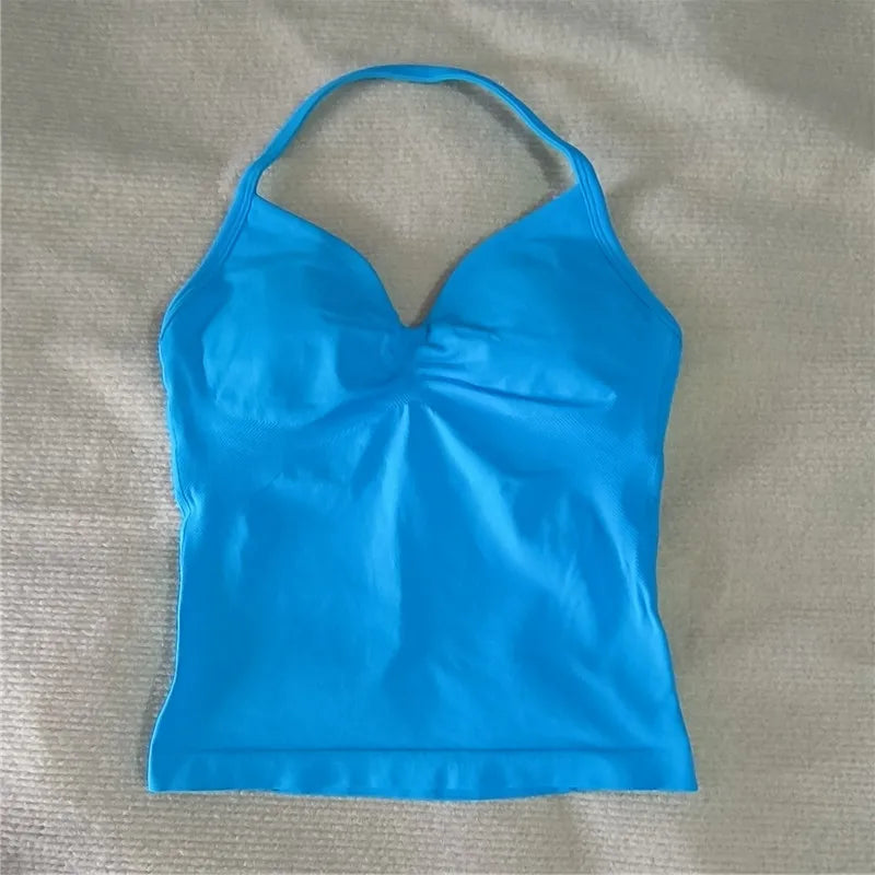 HBC Sexy V Neck Gym Tank Top Longline Strappy Vest Women Seamless Sports Running Tank Top Slim Fit Yoga Padded Workout - Matrix-studios.com
