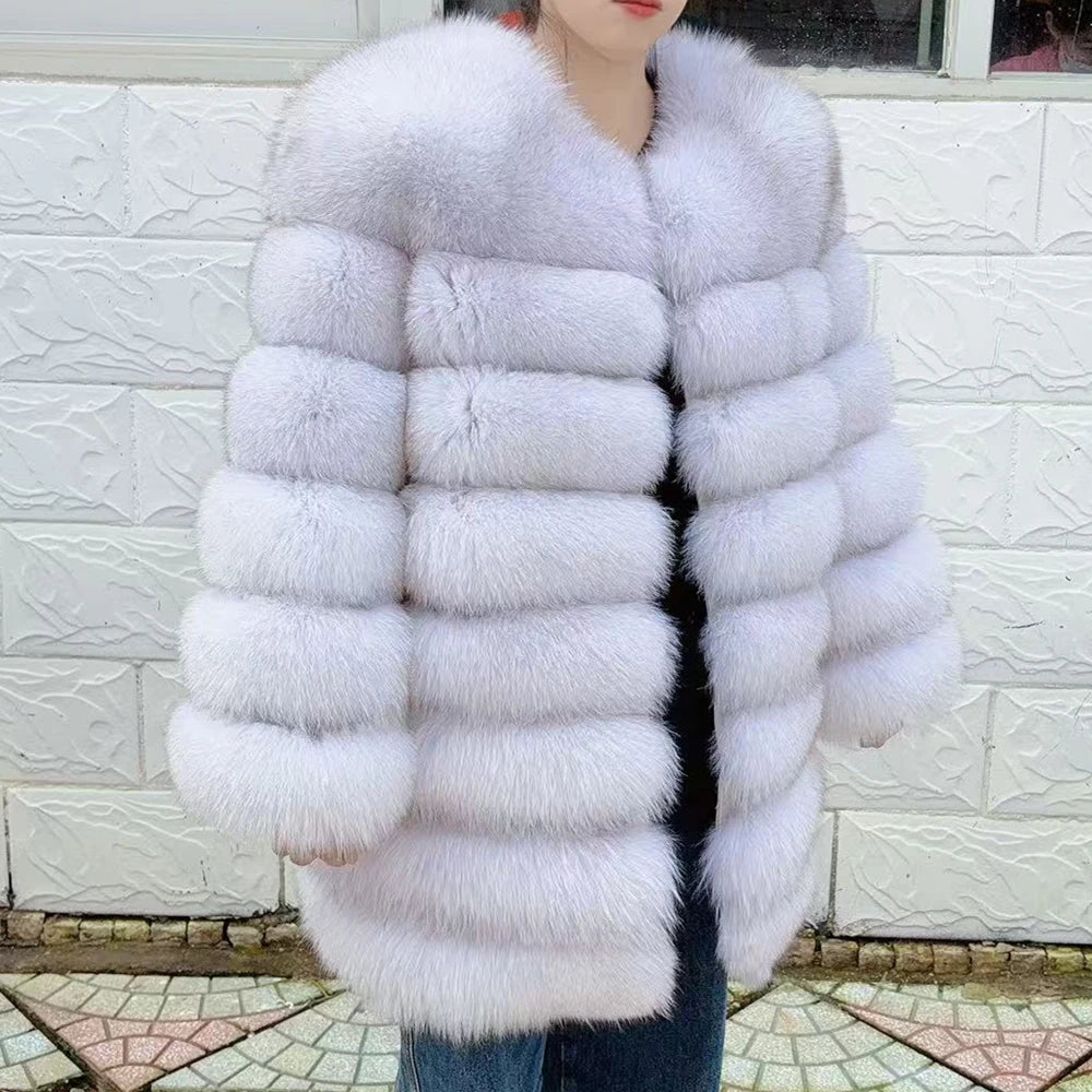 QUEENTINA Fox Fur 80cm Coat Real Winter Women'S New Fashion Furry 2025 Leather And Skin White Natural New In Coats & Jackets - Matrix Studios