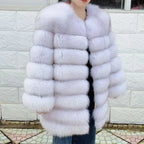 QUEENTINA Fox Fur 80cm Coat Real Winter Women'S New Fashion Furry 2025 Leather And Skin White Natural New In Coats & Jackets - Matrix Studios