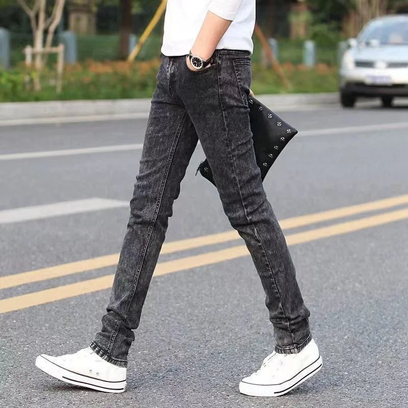 Fashion Mens Slim Fit Denim Pencil Pants High Quality Black White Skinny Stretch Jeans Mens High Street Jeans Four Season - Matrix Studios