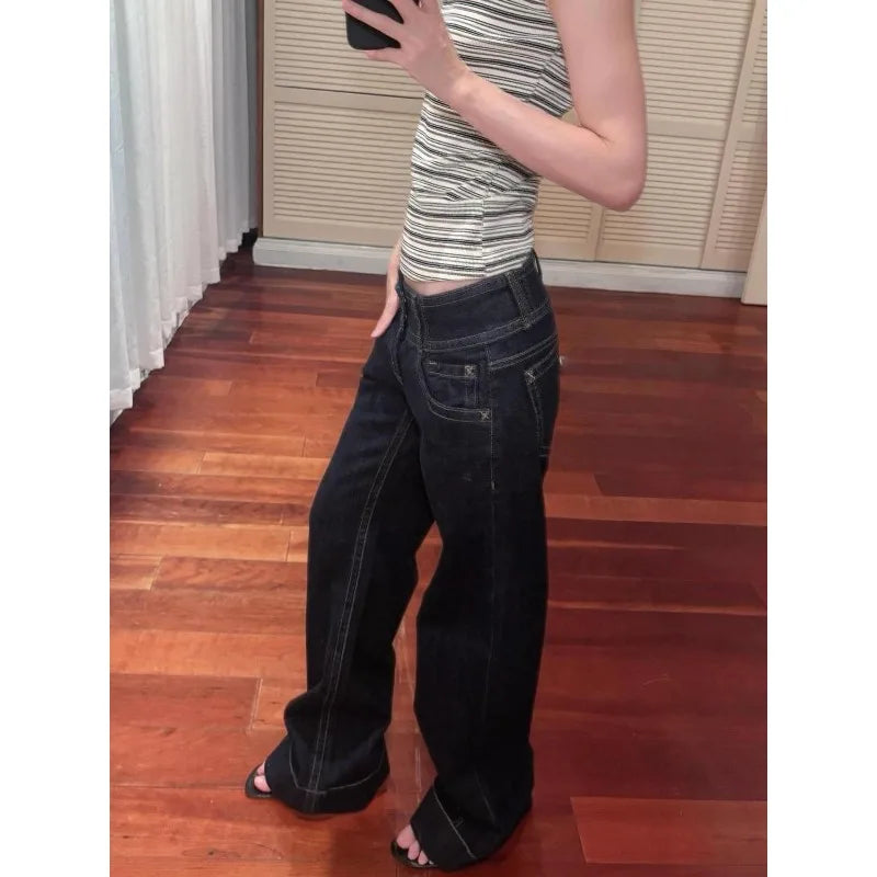 American Retro Low Waist Wide Leg Jeans Women's Summer Autumn Loose Drapey Tall Extended Length Hot Girls Wide Leg Pants - Matrix-studios.com
