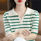 WinvyNee Summer Short Sleeve Women's Solid Polo T-shirt Casual Cotton Striped Top Women's Clothing Casual Knitted Tops A1002001A - Matrix-studios.com