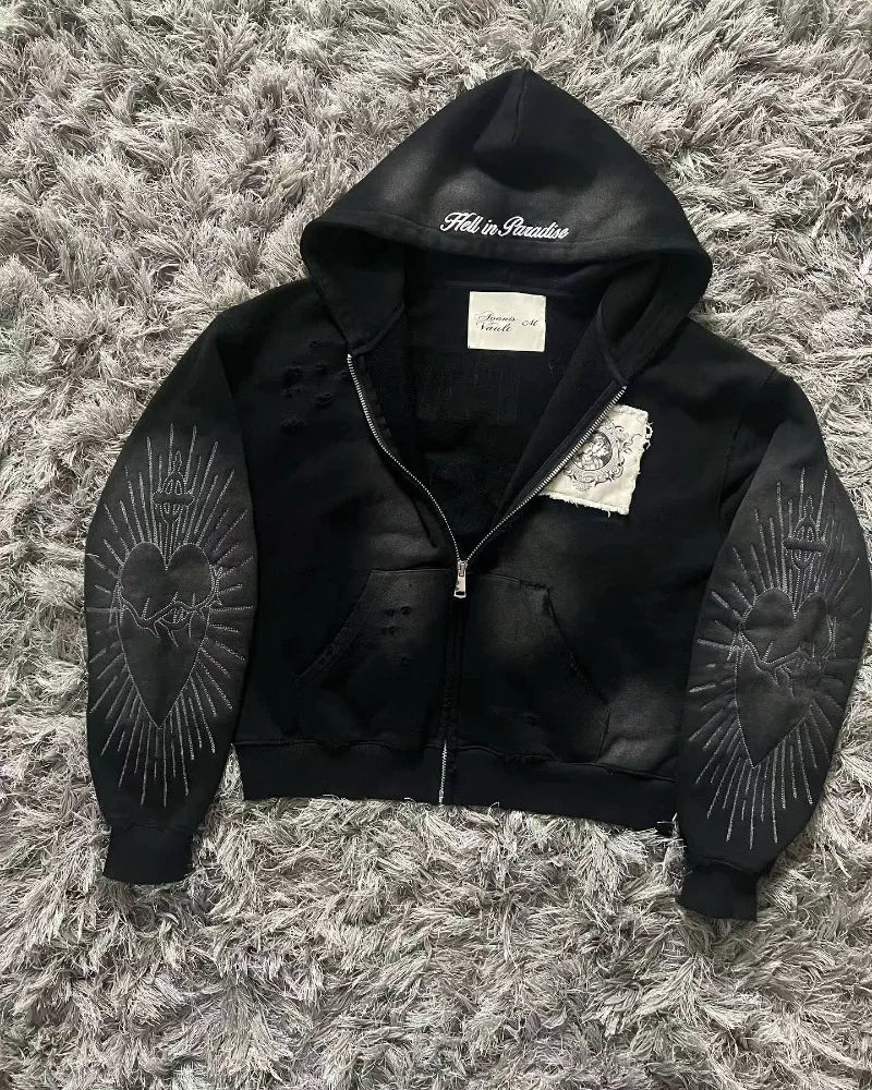 Autumn And Winter New Fashion Letter Embroidery Patch Zipper Sweater Women Y2K Harajuku Retro Gothic Casual Joker Sports Sweater - Matrix Studios