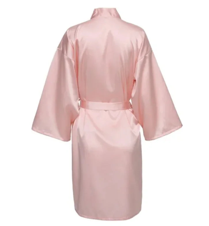 Solid Satin Night Robe, Elegant Half Sleeve V Neck House Robe With Belt, Women's Sleepwear - Matrix-studios.com