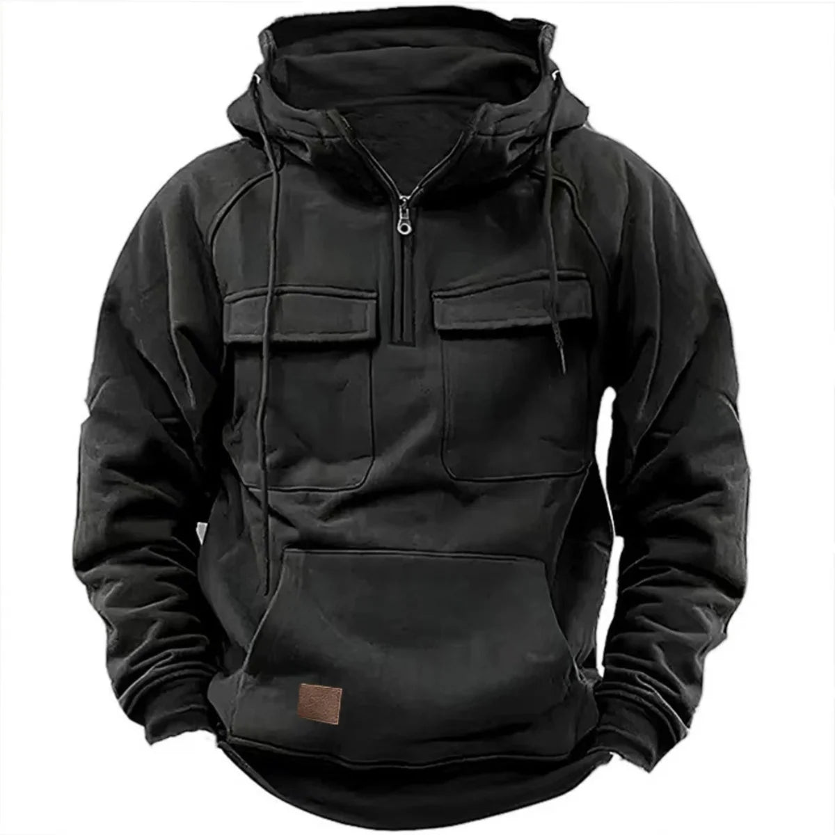 New Autumn-Winter Men's Hooded Solid-Color Casual Hoodie - Fashionable Young Man's Multi-Pocket Patch Hoodie Pullover Shirt - Matrix Studios