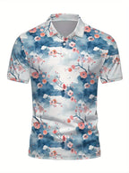 Japanese Cherry Blossom Pattern Polo Shirt For Men Women 3D Print T-Shirts Harajuku Street Short Sleeve Lapel Polo Tops Tees - Matrix-studios.com