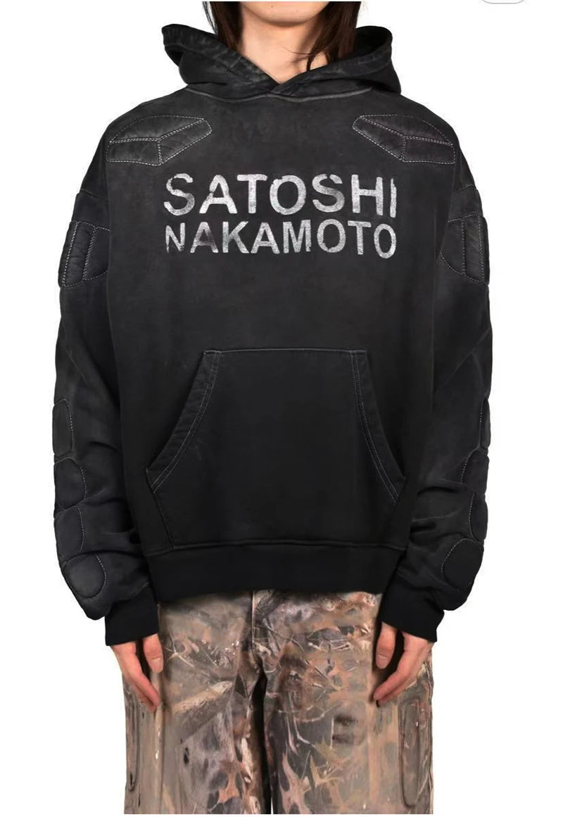 Street Casual SATOSHI Hoodies Pullover Embossed Pattern Embroidery Turtle Shell Design Washed Hooded Men Women Loose Sweatshirts - Matrix-studios.com