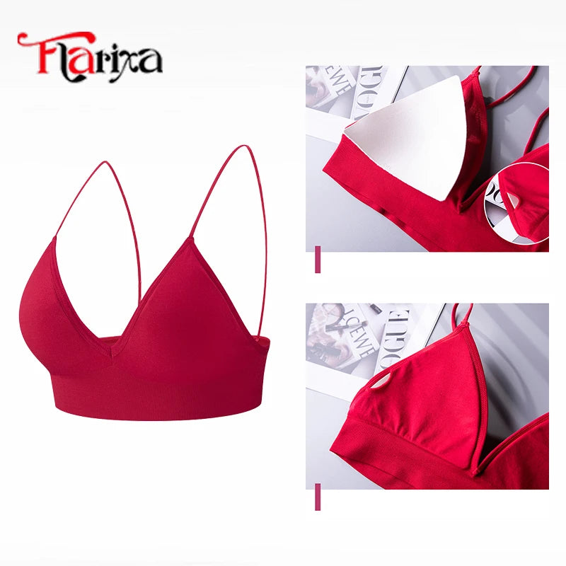 Flarixa Triangle Cup Deep V Neck Bralettes Camisole Bra for Woman Yoga Top Corset With Push Up Effect Soft Underwear Lingerie - Matrix Studios
