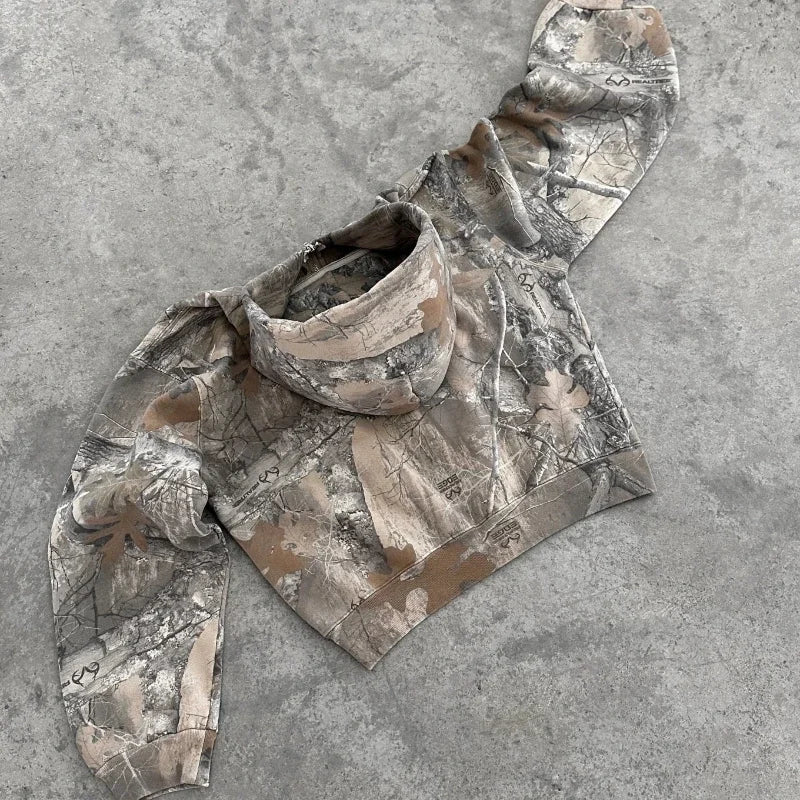 Y2K Retro Zip Up Hoodie Men Camouflage Pattern Zipper Sweatshirt High Street Hip Hop Streetwear Oversized Unisex Camo Hoodie - Matrix Studios