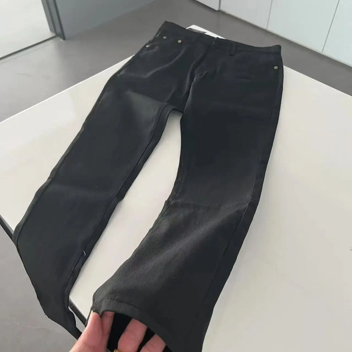 Spring Autumn 2025 New Splicing Cutting Elastic Waist Large Size Boys Washed Loose Wide Leg Big Pocket Scimitar Drawstring Jeans - Matrix Studios