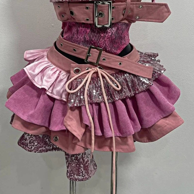 2000s Aesthetic Punk Style Women New 2 Piece Set Sexy Strapless Tops + High Waist Skirt Female Retro Chic Korean Popular Clothes - Matrix-studios.com