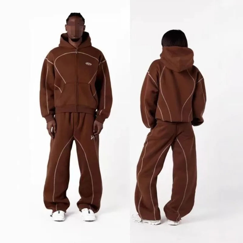 European and American fashion brand top personality line men hoodie high street trend casual sports suit couple loose clothing