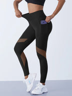 Women's Mesh Splicing Yoga Pants Shaping Leggings High Waist Tummy Control Lift Hips Running Workout Activewear Pants For Female - Matrix-studios.com