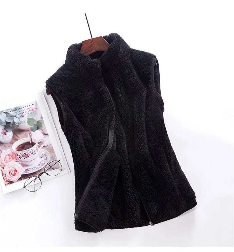 2026 Autumn Winter Polar Fleece Vest Women Coat High Collar Zipper Sleeveless Jacket Warm Coral Velvet Vest Female Waistcoat 4XL - Matrix Studios