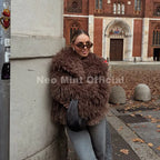 Neo Mint 2025 Winter Lulicore Fashion Brown Faux Fur Coat Women Chic Autumn Warm Fluffy Sheep Fur Jacket Big Fur Collar Overcoat - Matrix Studios