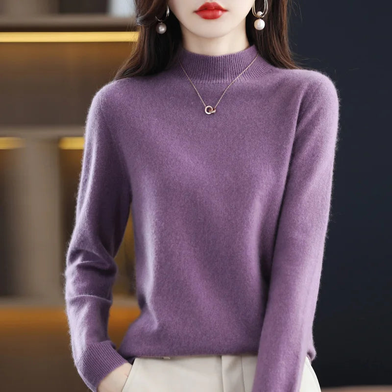 100% merino wool cashmere sweater women's sweater semi-high-necked long-sleeved pullover new warm pullover in autumn and winter. - Matrix Studios