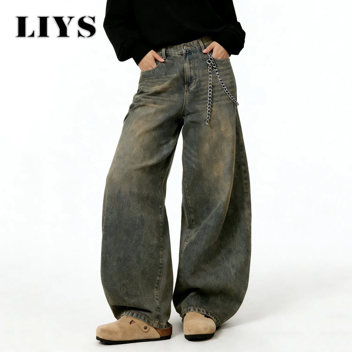 LIYS American Retro Baggy Wide Leg Jeans Men's Streetwear Distressed Y2K Clothing Casual Daily Four Seasons Denim Pants Unisex - Matrix Studios