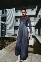 AS AW25 elegance slip satin dress + knitting cross top +mockneck woman clothing set adjustable maxi floor length - Matrix-studios.com