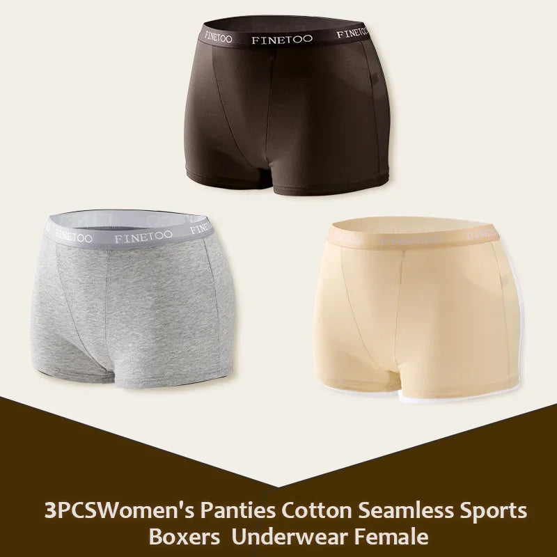 3Pcs Women's Panties Cotton Seamless Sports Boxers Underwear Female Solid Color Briefs Lingerie Intimate Underpant Finetoo S-XXL - Matrix Studios