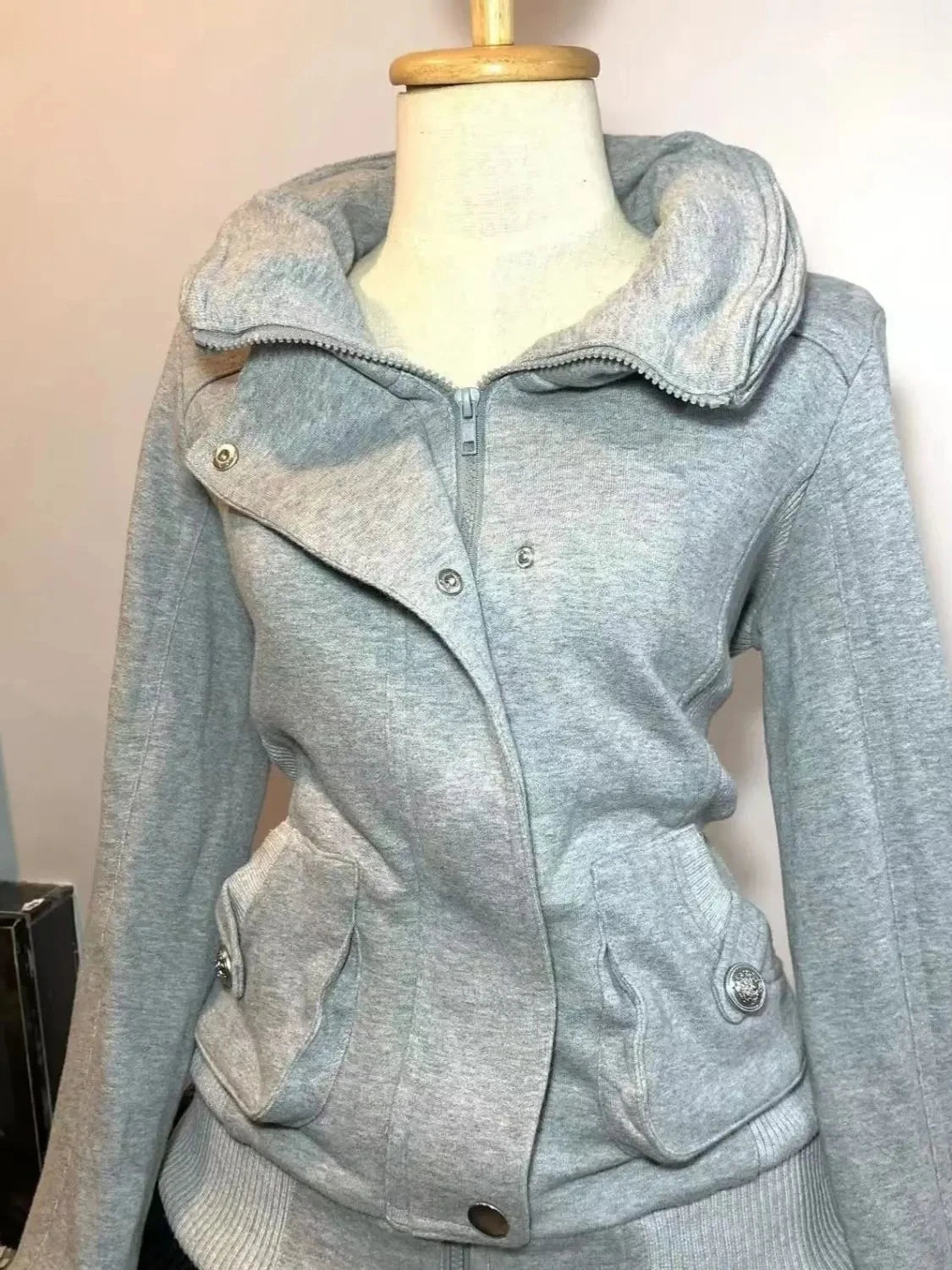 Retro Gray Sweatshirt For Women Vintage High-End Fashion Hoodie Sweatshirt Spring Autumn Women Hooded Jacket 2025 New Women Coat - Matrix Studios