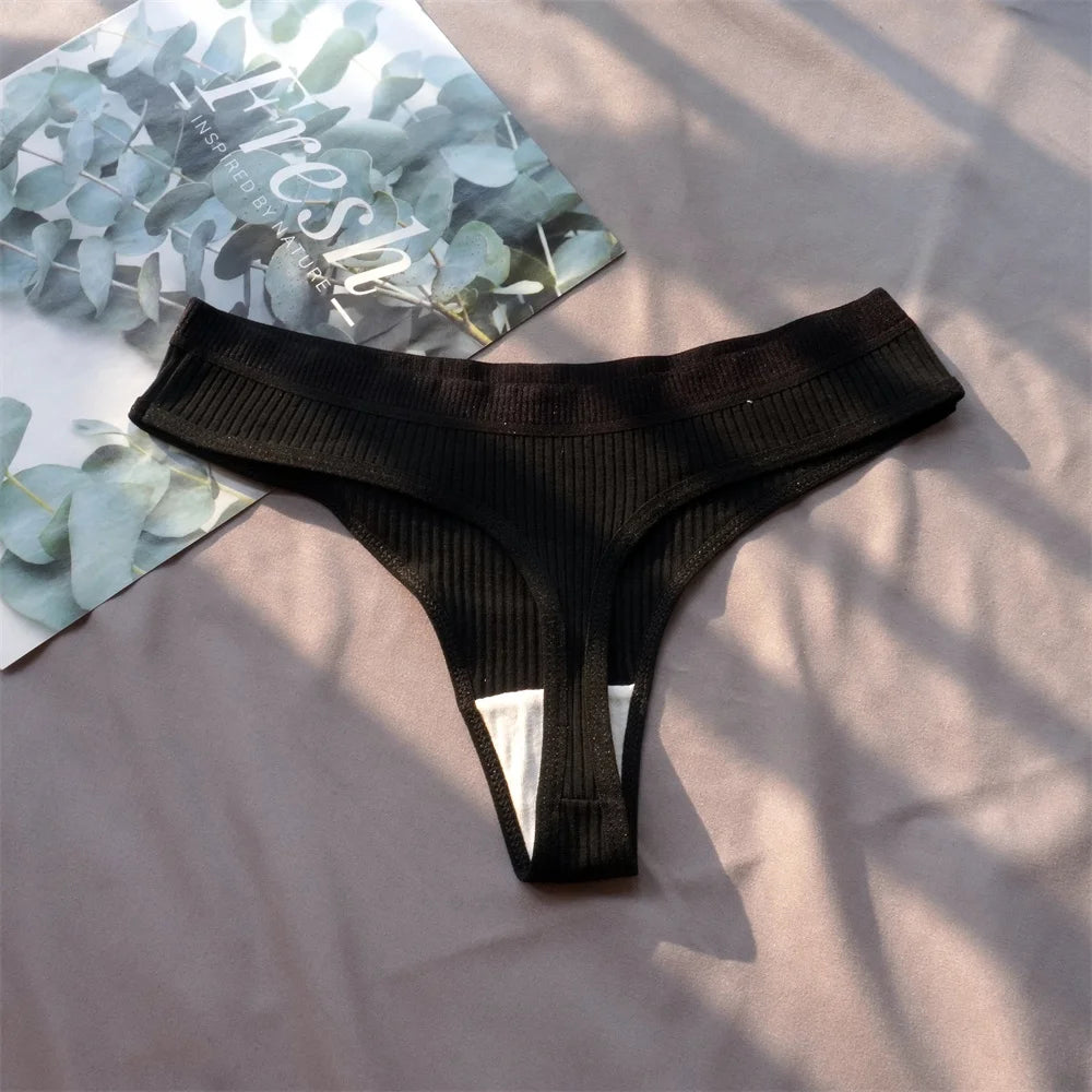 3 Pcs Seamless Ladies Ribbed Cotton Thong Simple Women's Low Waist Bikini Briefs Sports Girls Underwear Plus Size - Matrix Studios