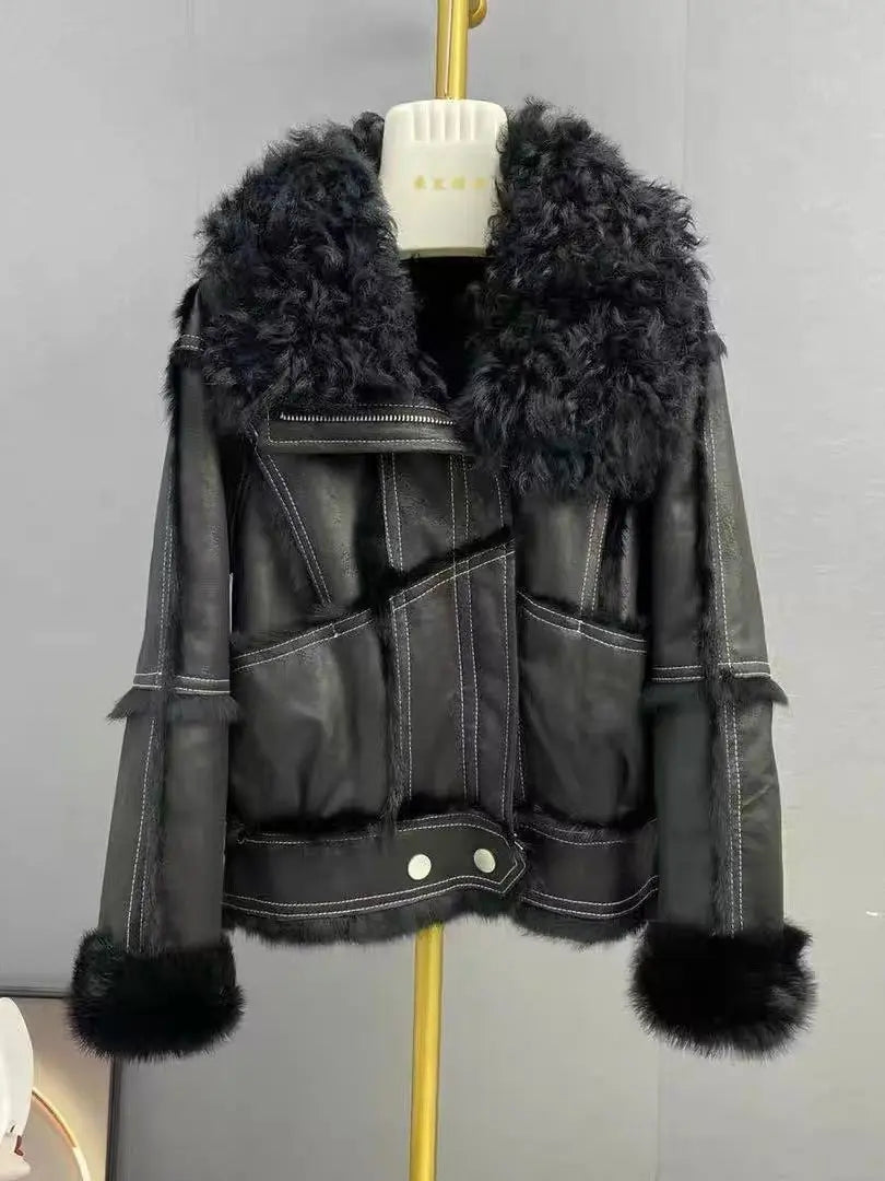 Real Rex Rabbit Fur Coats With Genuine Sheepskin Leather Wholeskin Natural Rabbit Fur Jacket Outwear Luxury Women Winter New - Matrix Studios