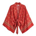 Boho Queens Red Floral Beach Kimono Short Robe Swimsuits Women Fashion Batwing Sleeves Rayon Bohemian Bikini Cover Ups Beachwear - Matrix Studios