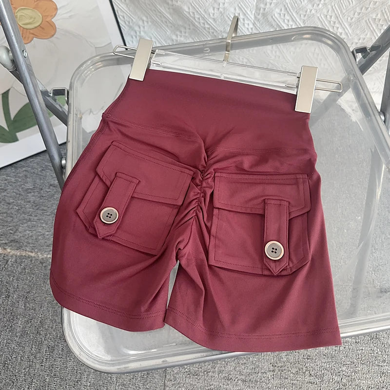 Nude High Waist Peach Butt Sport With Pocket Yoga Shorts Leggings Quick Drying Gym Training  Cycling Outdoor sports Shorts - Matrix Studios