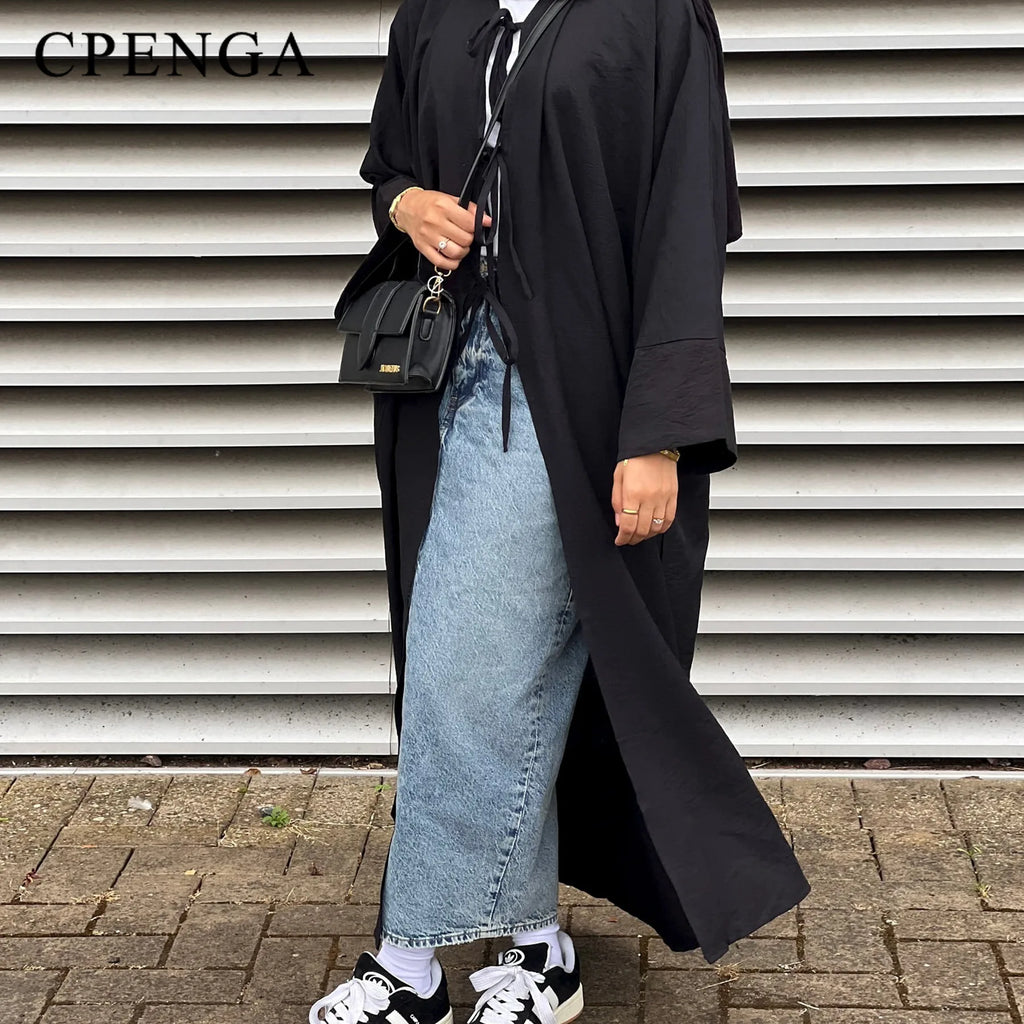 Ramadan Saudi Arabia Black Muslim Modest Cardigan for Women Eid Dubai Open Abaya Dress Luxury Islamic Turkey Party Vacation Robe - Matrix-studios.com