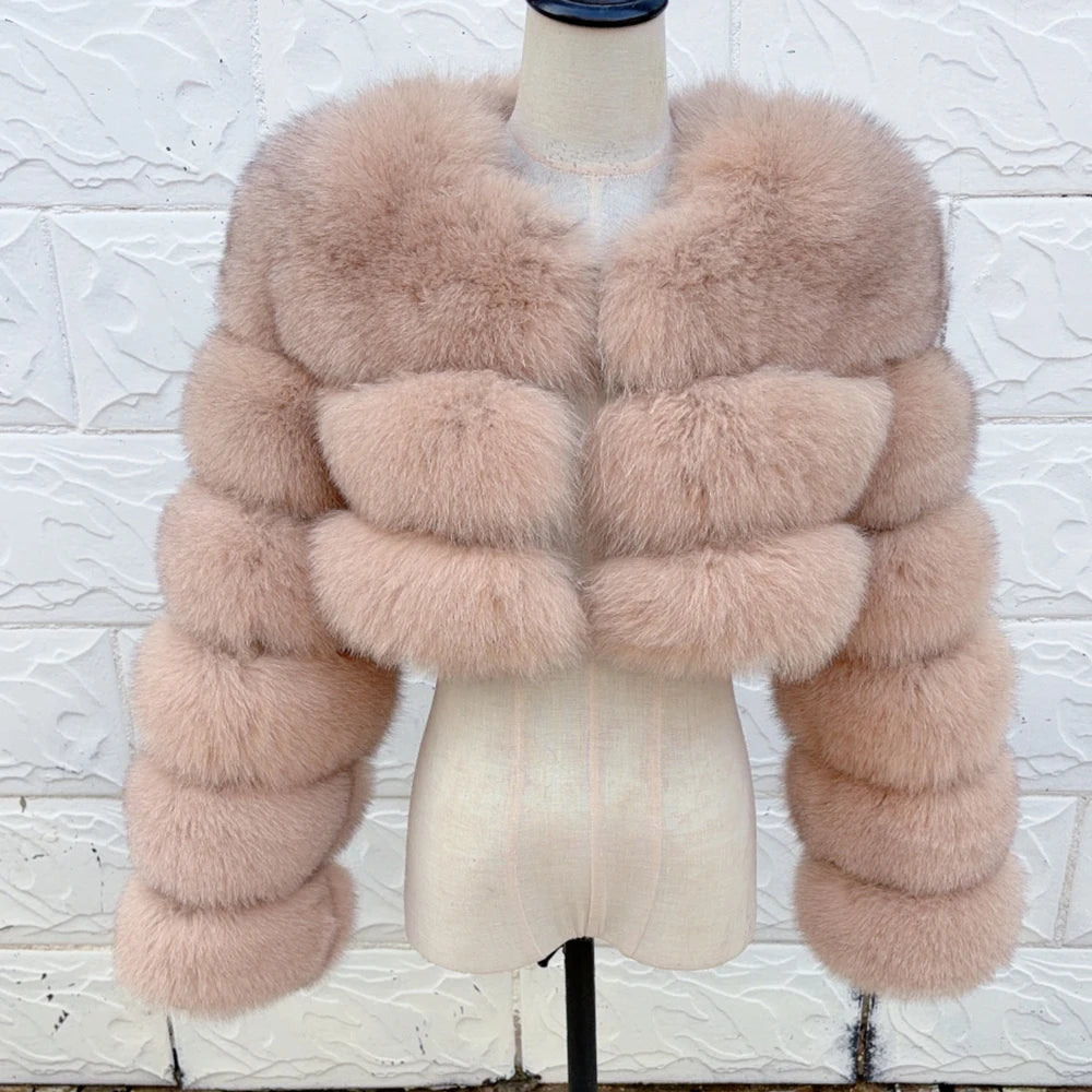 QUEENTINA Real Fox Fur Coat 30cm Women'S New Fashion Winter Leather And Skin White Clothing Natural New In Coats & Jackets - Matrix Studios