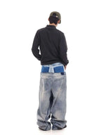 PFNW Niche Colorblock Patchwork Wide Leg Blue Jeans Men's Spring 2025 New Straight Double Waist Design Denim Trousers 28W6048 - Matrix Studios