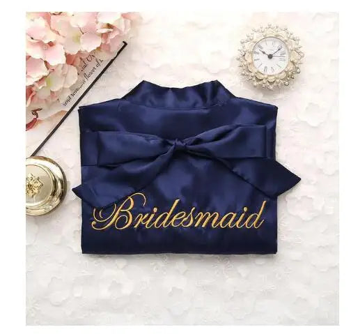 Bride Bridesmaid Wedding Robe Embroidery Kimono Bathrobe Gown Nightgown Casual Satin Short Women Sexy Nightwear Sleepwear - Matrix-studios.com