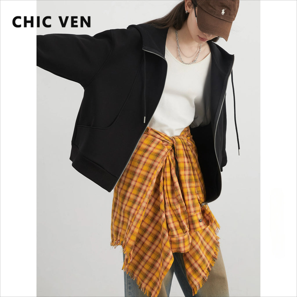 CHIC VEN Women Sweatshirts Loose New Drawstring Hooded Female Jacket BF Style Woman Sports Coat Spring Autumn 2025 - Matrix Studios
