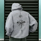 Vintage Compass Print Hoodies for Men High Quality Hooded Long Sleeve Pullover All Season Daily Casual Sports Tops Men's Clothes - Matrix Studios