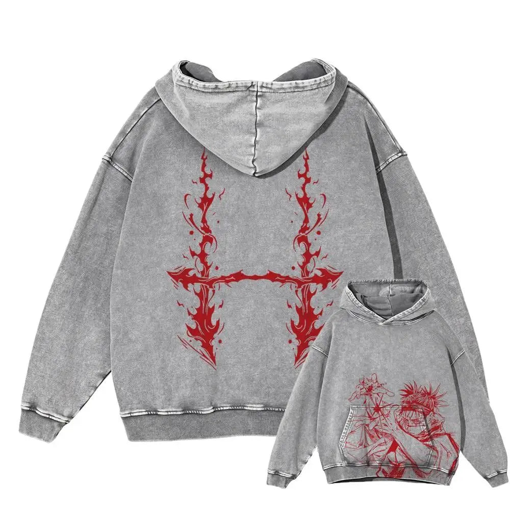 Japanese Anime Jujutsu Kaisen Print Hooded Pullover Men Hip Hop Sweatshirt Vintage Hoodie Harajuku Cotton Sweatshirts - Matrix Studios