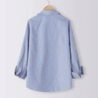 Women Spring Summer Blouses Shirts Lady Fashion Casual Long Sleeve Turn-down Blue Stripes Blusas Tops - Matrix-studios.com