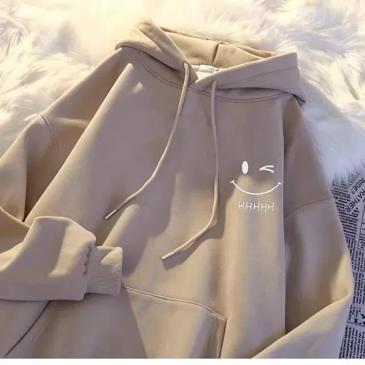 Men's Smiling Face Funny Fashion Couple Hooded Sweater American Heavyweight Loose Thickened Cashmere Boys' Hoodie Pullover Top - Matrix Studios